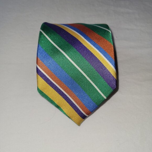 Krimson By Kwame Tie Mens Repp‎ Bright Striped Silk Necktie Office Preppy XLong - Picture 3 of 8